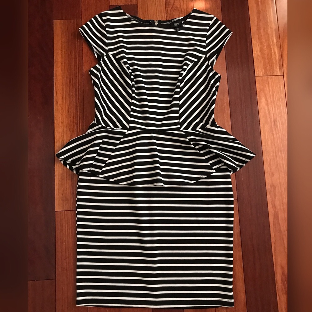 Black and White Striped Peplum Dress - size M